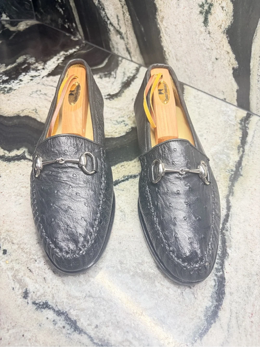 Zelli Genuine Ostrich Leather Bit Loafers Black Women’s 8M Made in Italy